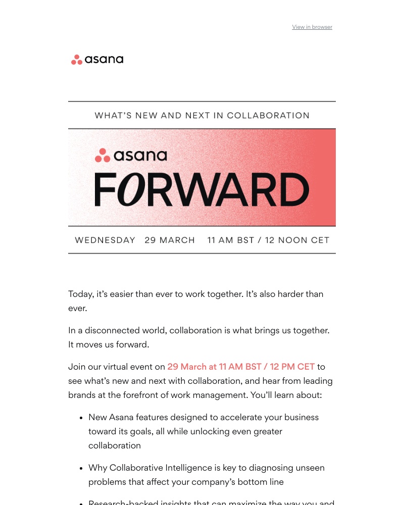 Asana - Go Forward with Asana—and save the date