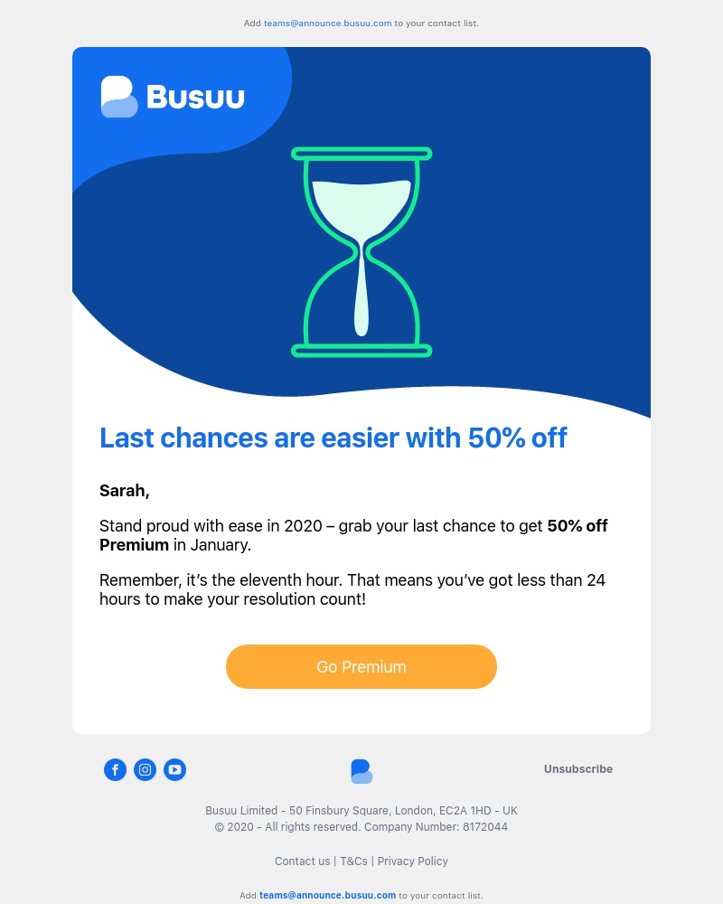 Busuu - Going… going… (nearly!) gone 😧 50% off Premium ends tonight     