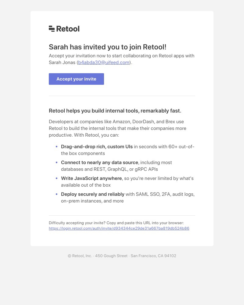 Accepting an invite on Retool video screenshot