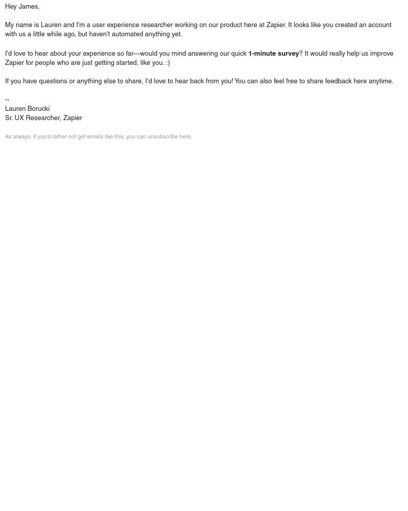 Zapier - Got a minute? Help us improve Zapier!