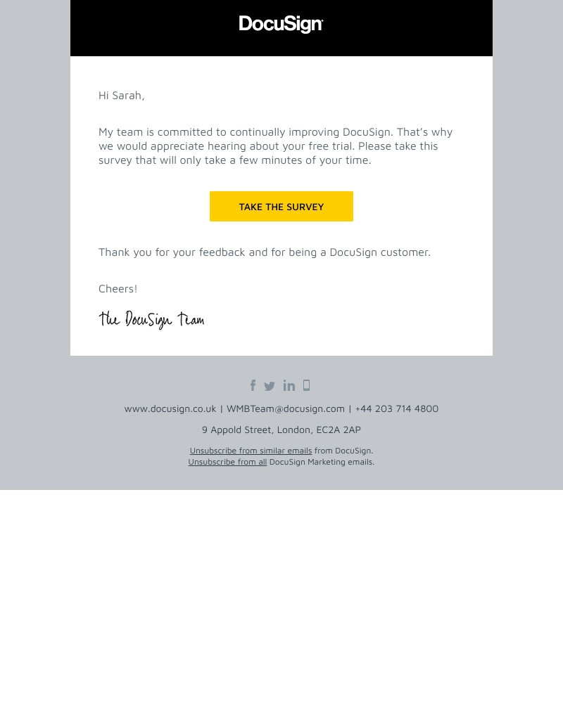 Docusign - Got a minute? Your free trial feedback is important to us.
