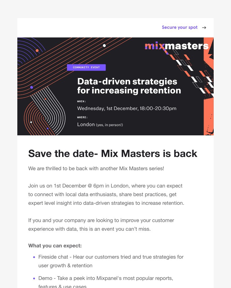 Mixpanel - Grab your free ticket today! Mix Masters 1st December