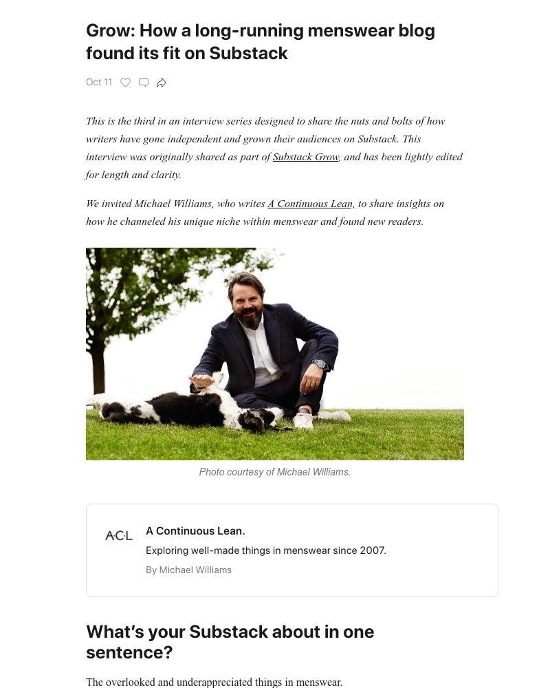 Substack - Grow: How a long-running menswear blog found its fit on Substack