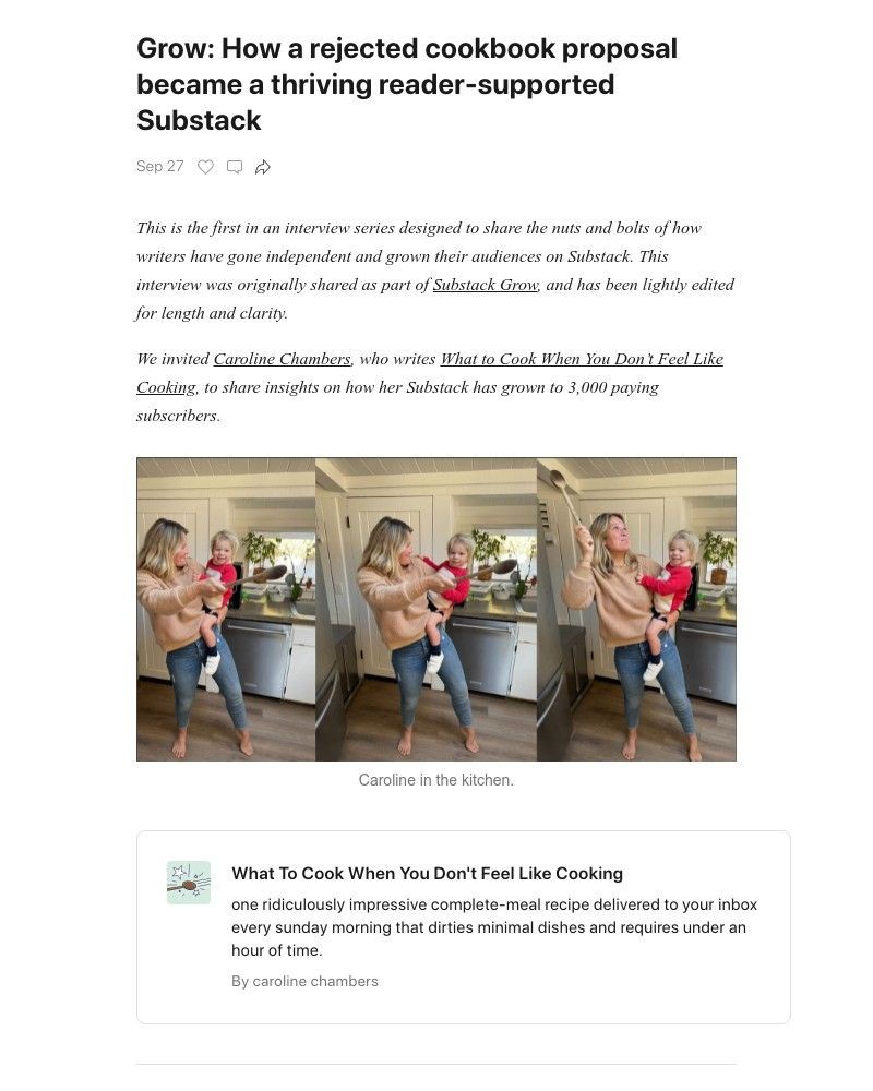 Substack - Grow: How a rejected cookbook proposal became a thriving reader-supported Substack