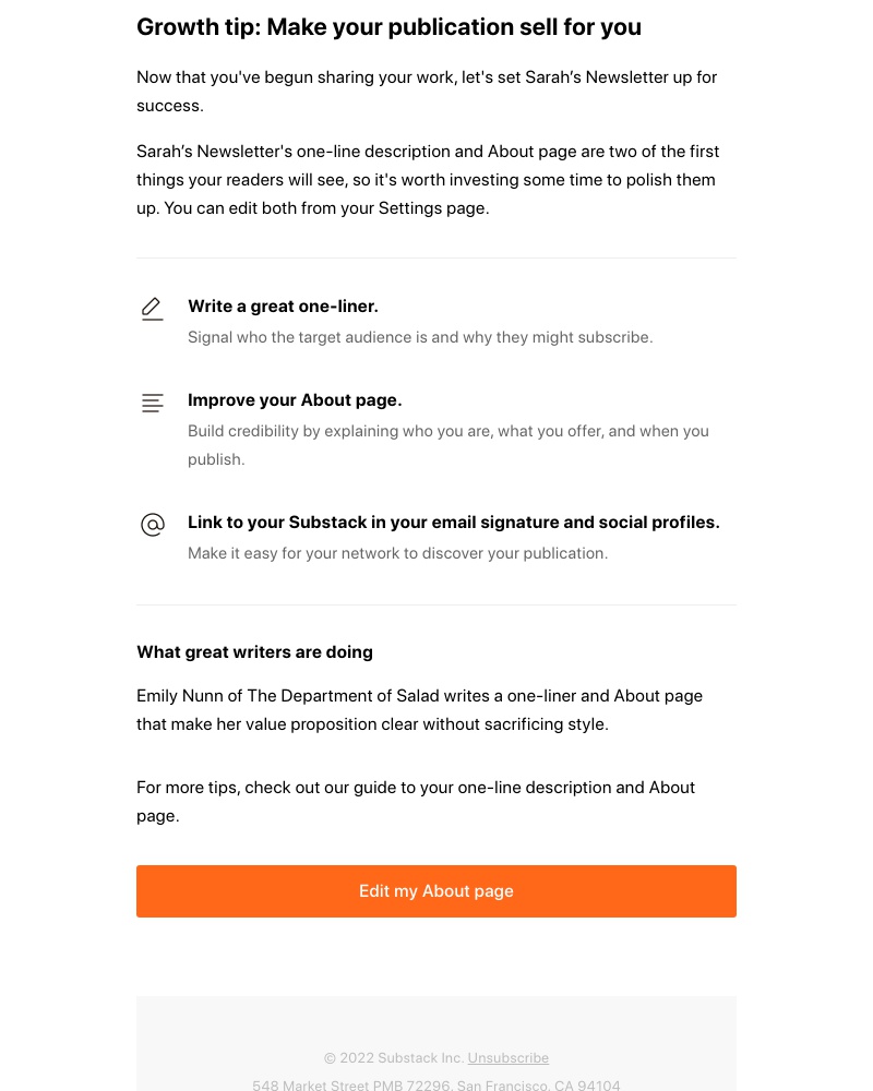 Substack - Growth tip: Make your publication sell for you