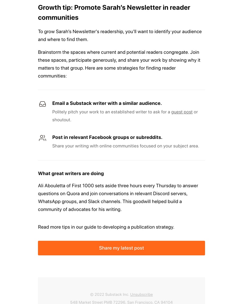 Substack - Growth tip: Promote in reader communities