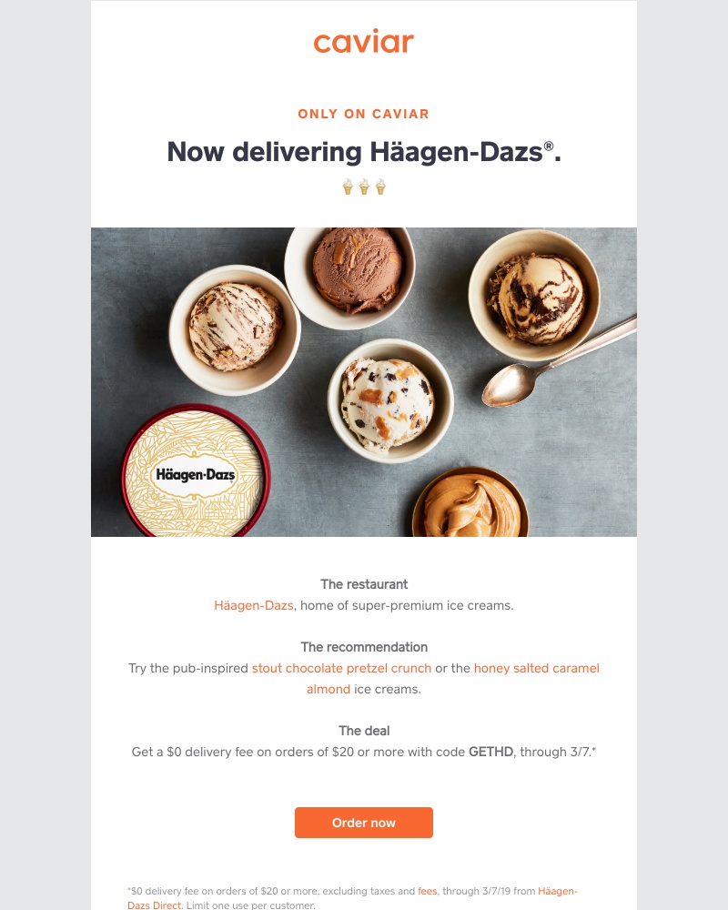  - Häagen-Dazs is now on Caviar (with $0 delivery fees)