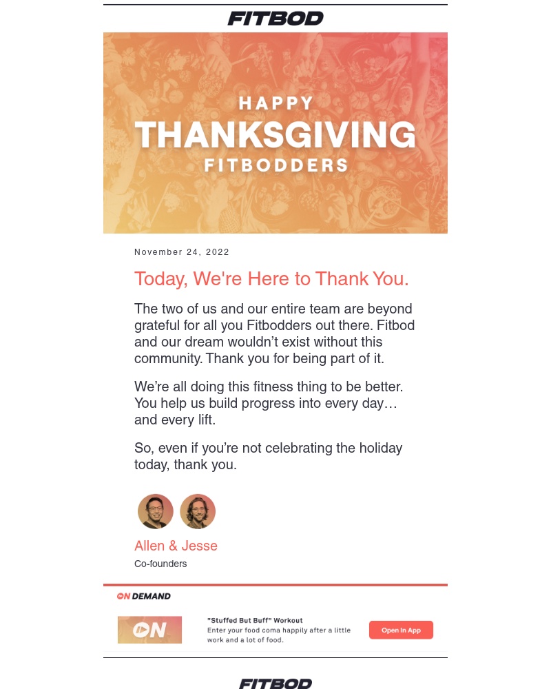 Fitbod - Happy Thanksgiving from Fitbod