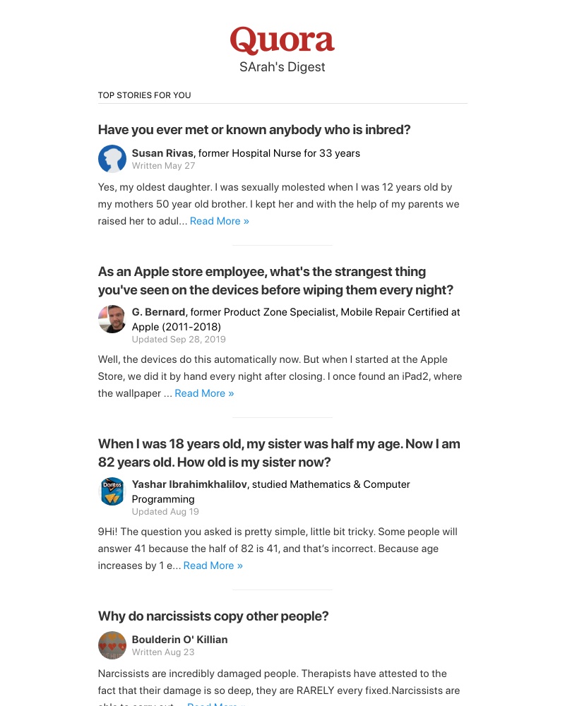 Quora - Have you ever met or known anybody who is inbred?