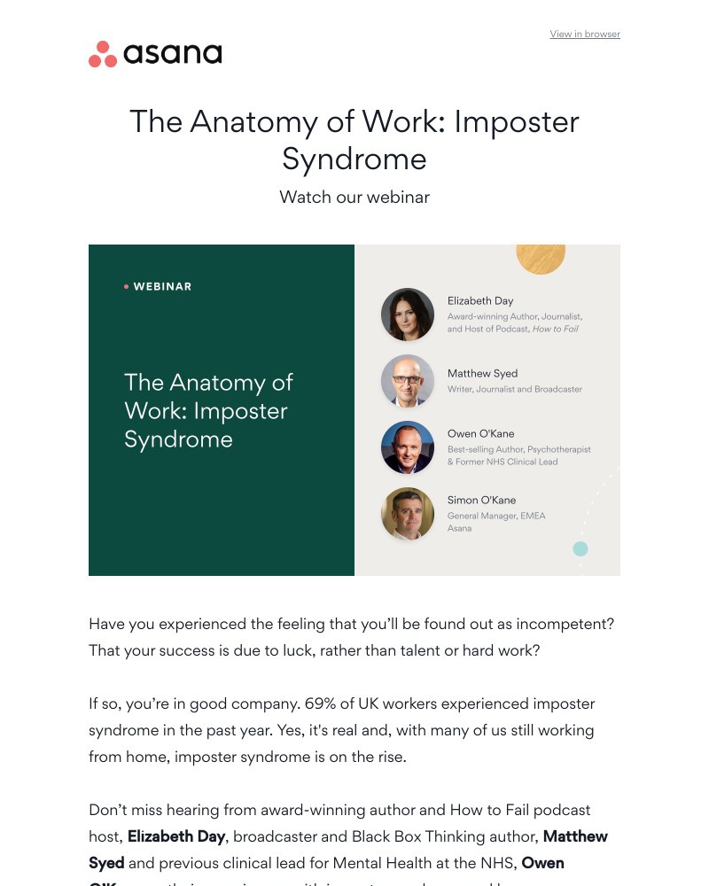Asana - Hear from Elizabeth Day and Matthew Syed on Imposter Syndrome