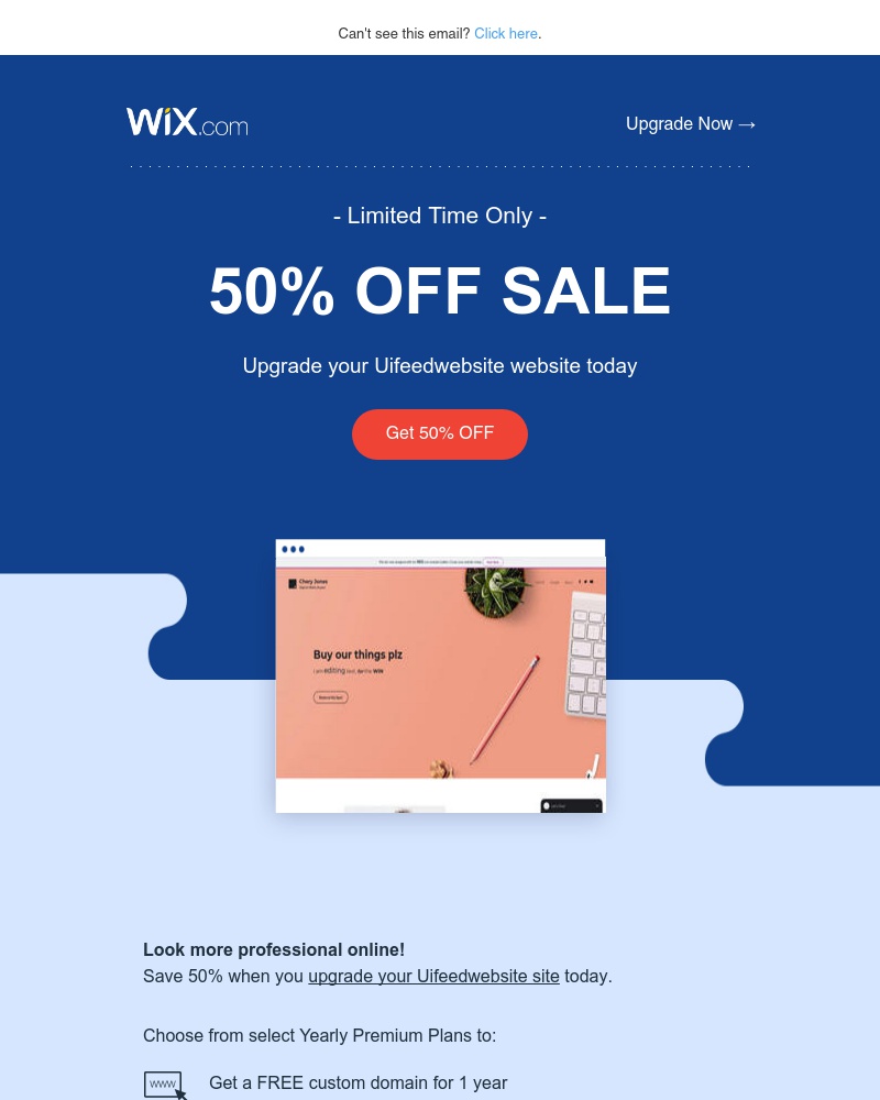 Wix - Hello savings! 50% OFF when you upgrade your Uifeedwebsite website