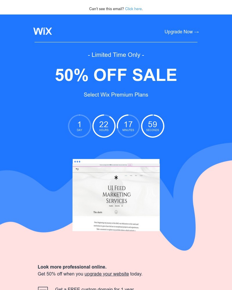 Wix - Hello savings: Get 50% OFF today