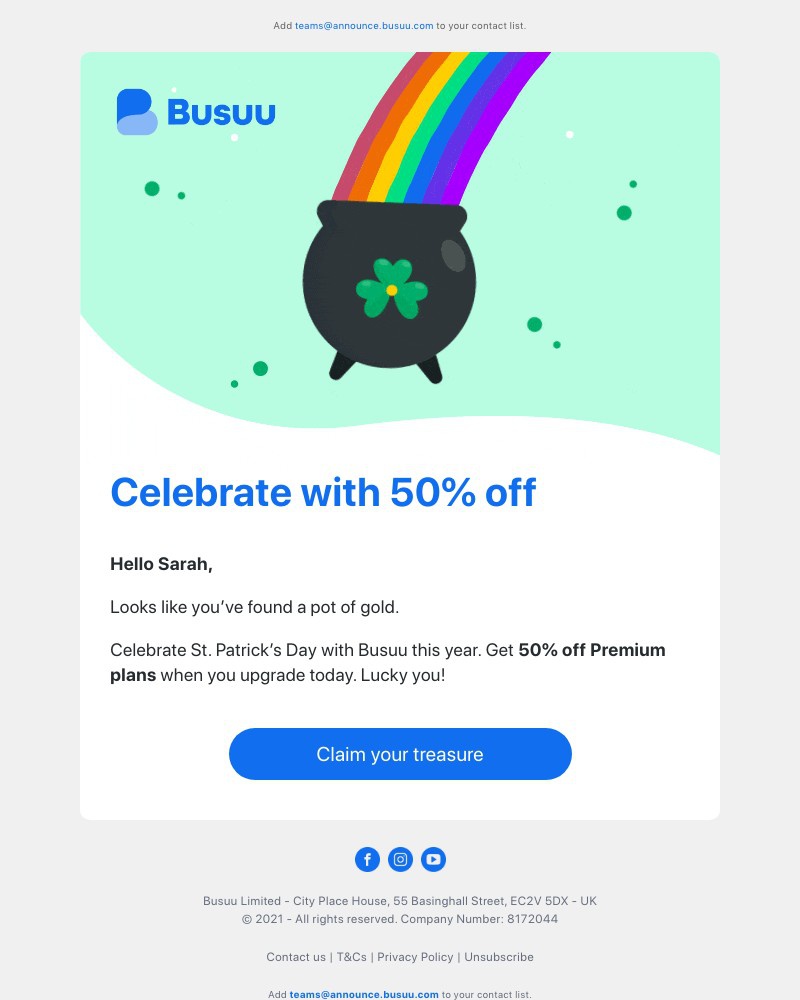 Busuu - Here’s 50% off ✨ Celebrate St. Patrick’s Day with us 🍀 