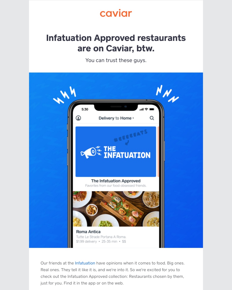 - Hey, Infatuation Approved restaurants are on Caviar