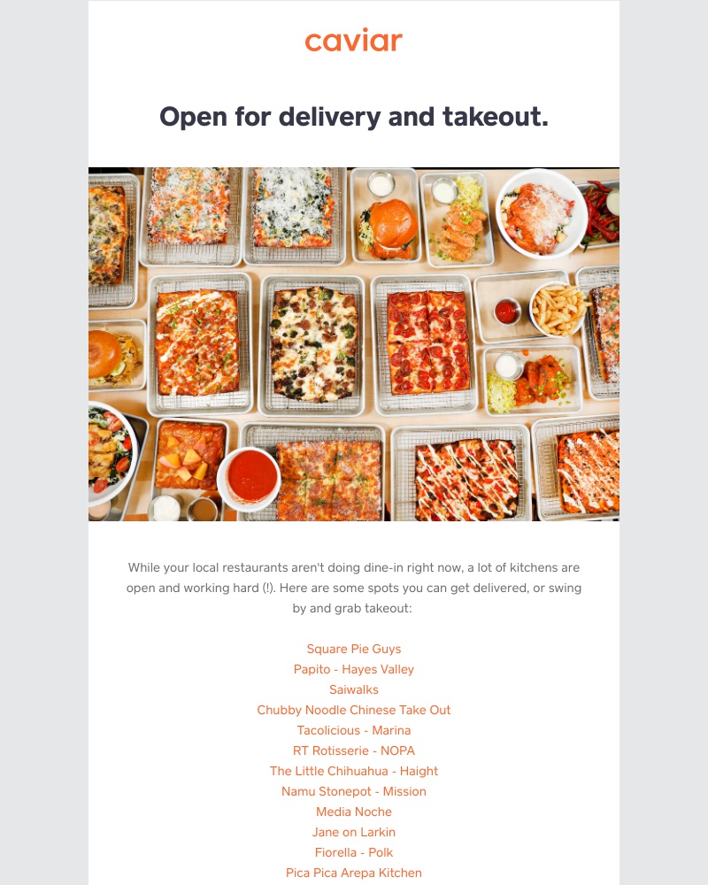 - Hey, these restaurants are open for delivery/takeout