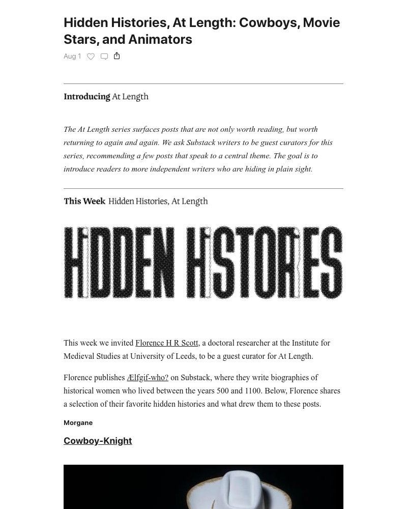 Substack - Hidden Histories, At Length: Cowboys, Movie Stars, and Animators