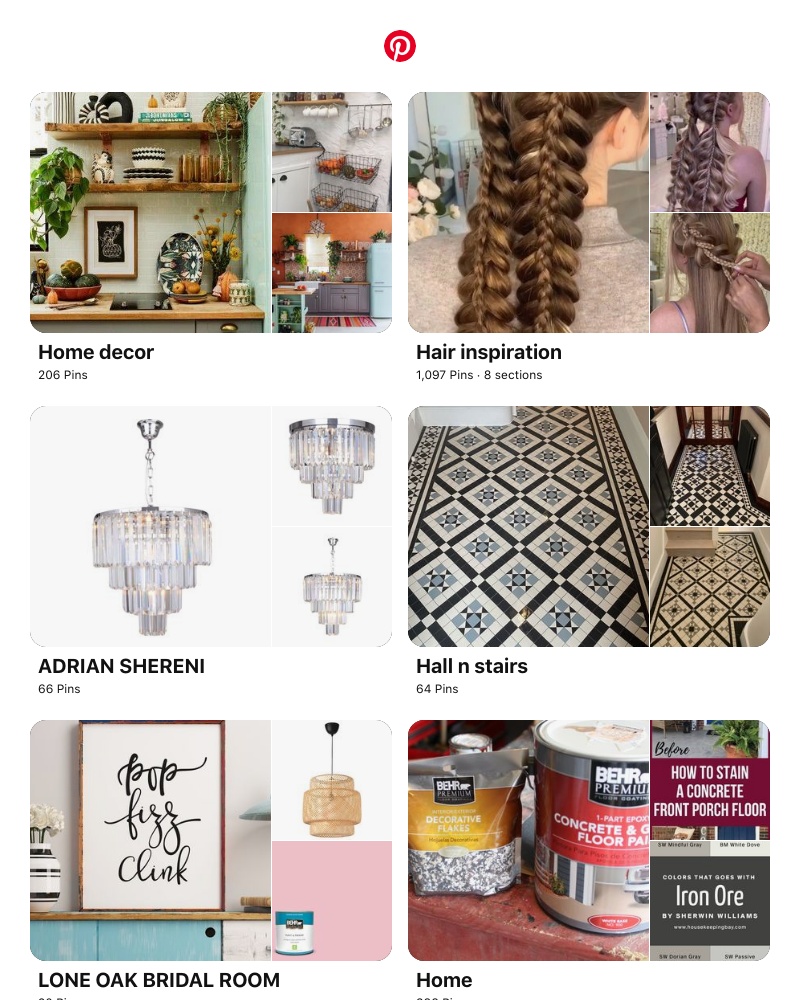 Pinterest - "Home decor", "Hair inspiration" and 8 other boards like yours