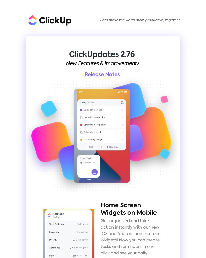ClickUp - Home Screen Widgets on Mobile, Option to Carry over Custom Fields when Moving Tasks,  ➕ more!