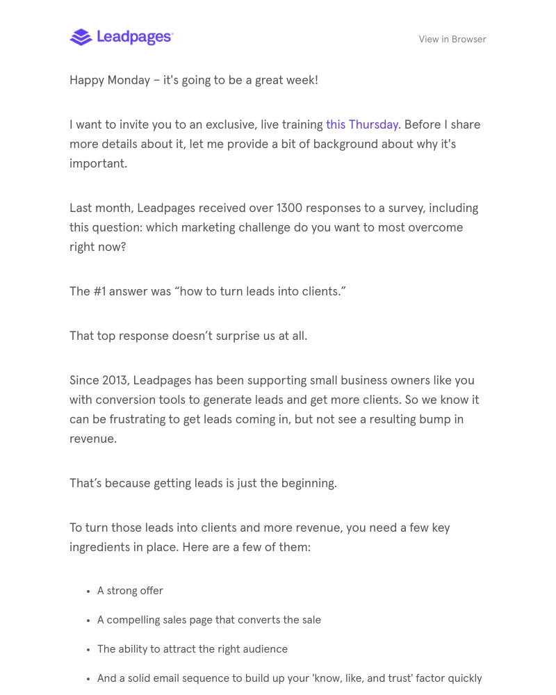Leadpages - How to turn your leads into customers (webinar this Thursday)
