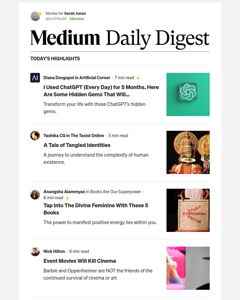 Medium - I Used ChatGPT (Every Day) for 5 Months. Here Are Some Hidden Gems That Will Change Your Life | Diana Dovgopol in Artificial Corner