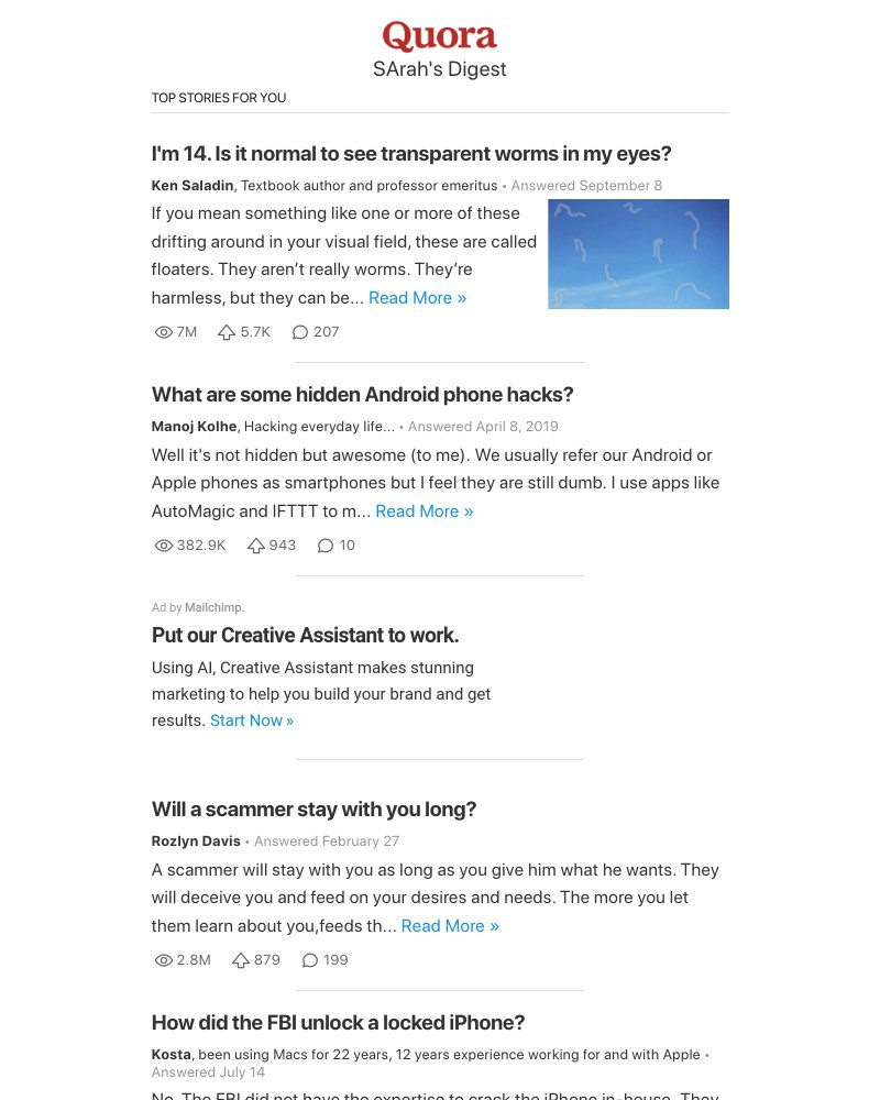 Quora - I'm 14. Is it normal to see transparent worms in my eyes?