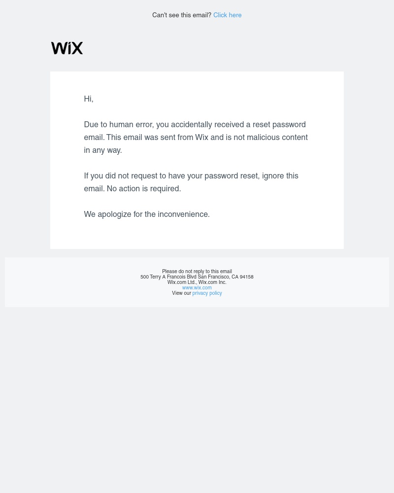 Wix - Important: A reset password email was accidentally sent