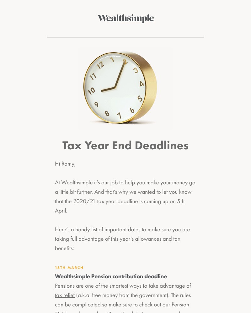 Wealthsimple - Important dates for tax year end
