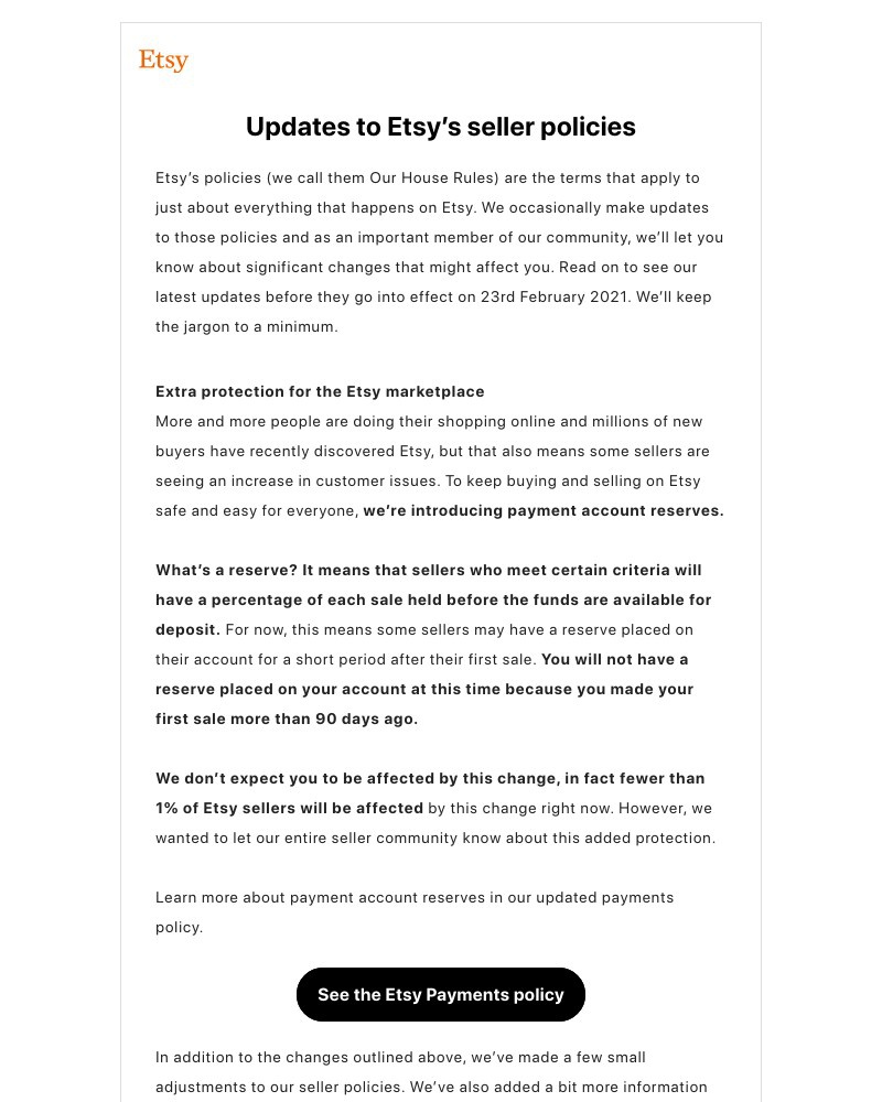Etsy - Important info: We’re updating our seller policies