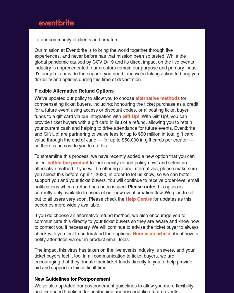 Eventbrite - Important Information About Refunds
