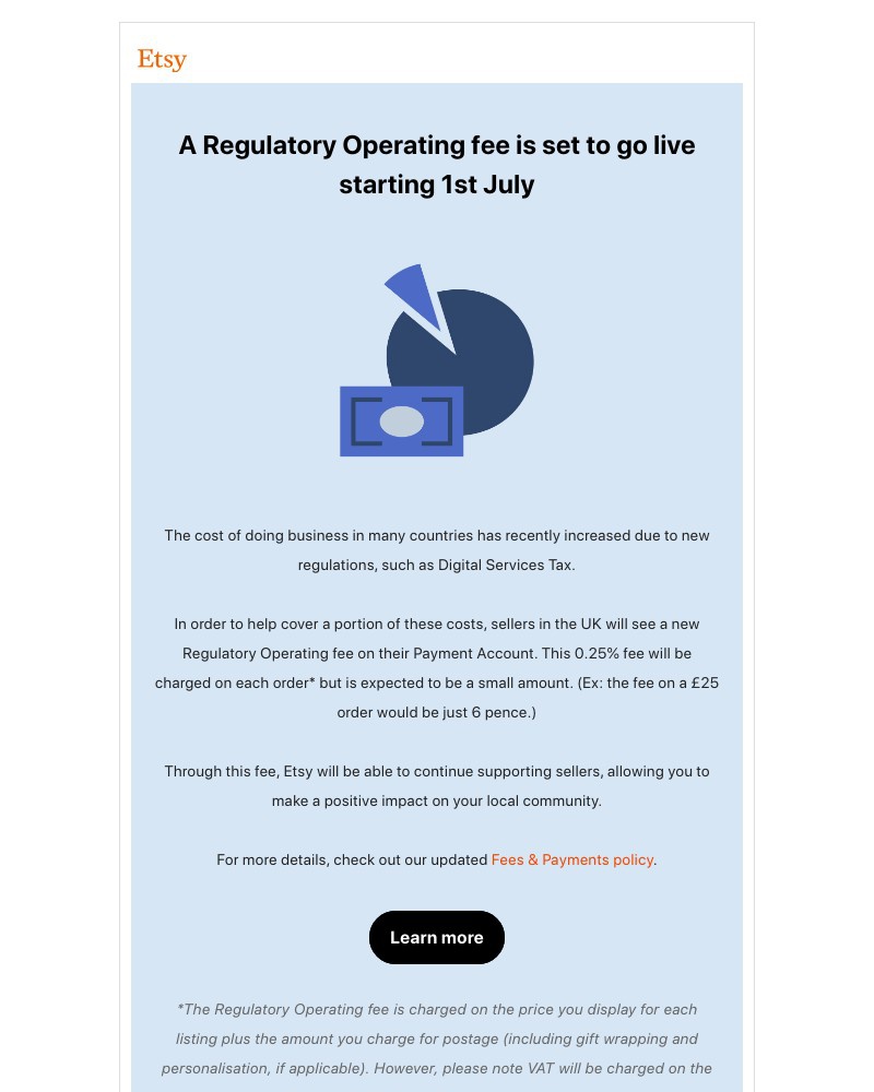 Etsy - Important update: A new Regulatory Operating fee is coming your way