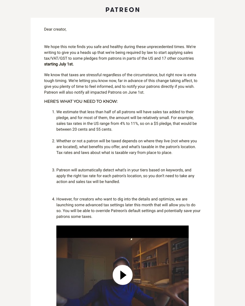 Patreon - Important update about Sales Tax/VAT/GST
