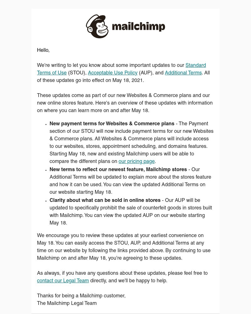 Mailchimp - Important updates to our Terms of Use