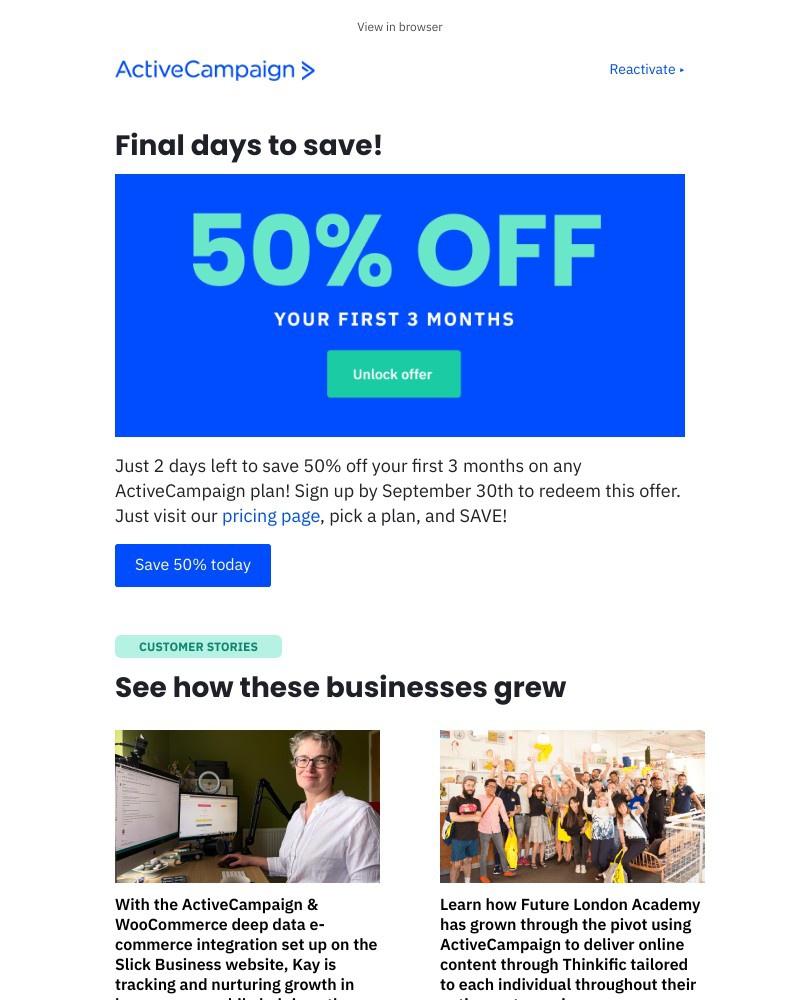  - Inside: 50% off any plan! Plus, connect your tools to optimize your customer experience