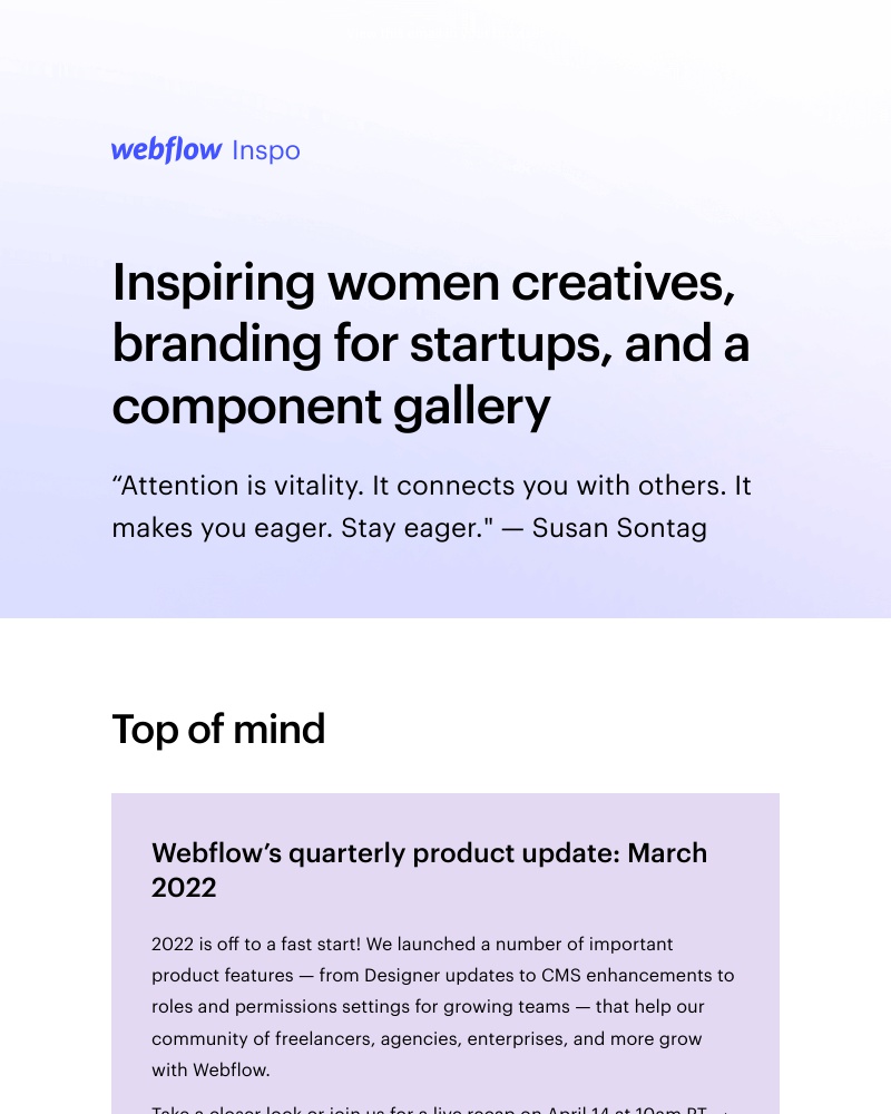Webflow - Inspiring women creatives, branding for startups, and a component gallery ⚙️