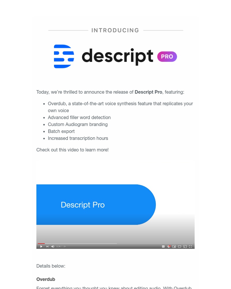 Descript - Introducing Descript Pro, Overdub, and more