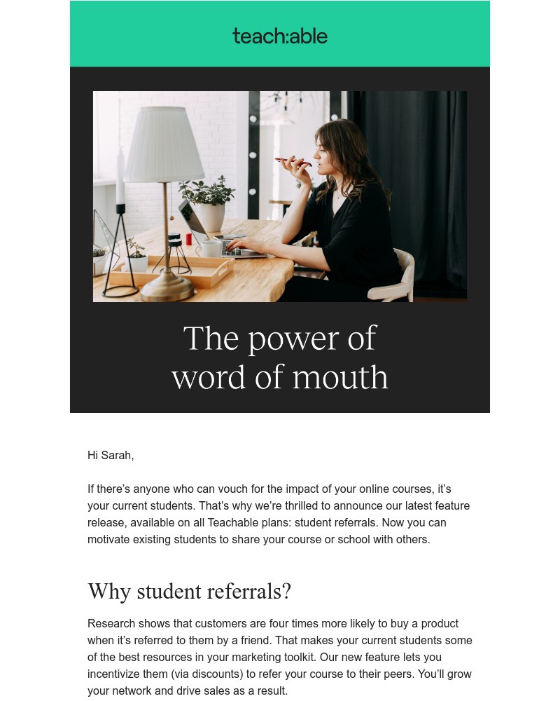 Teachable - Introducing student referrals on Teachable—a new way to earn more
