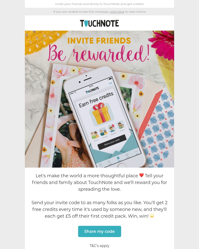 TouchNote - Invite friends, be rewarded ⭐️