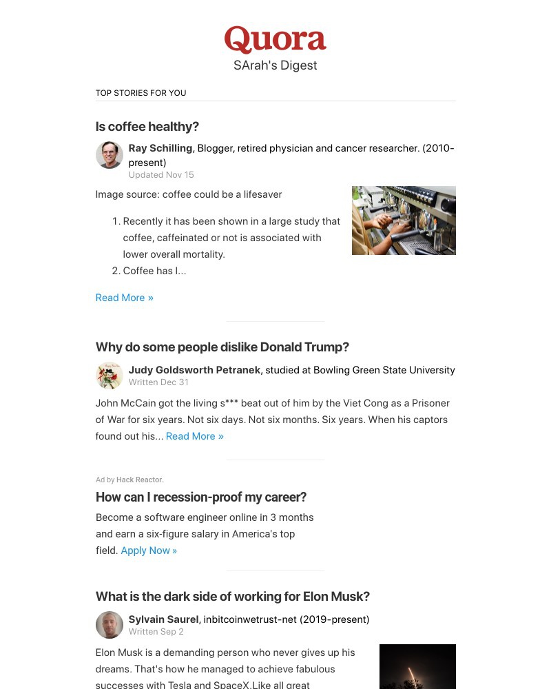 Quora - Is coffee healthy?