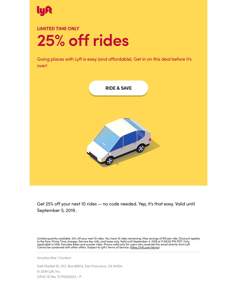 Lyft - It's time to activate 25% off rides