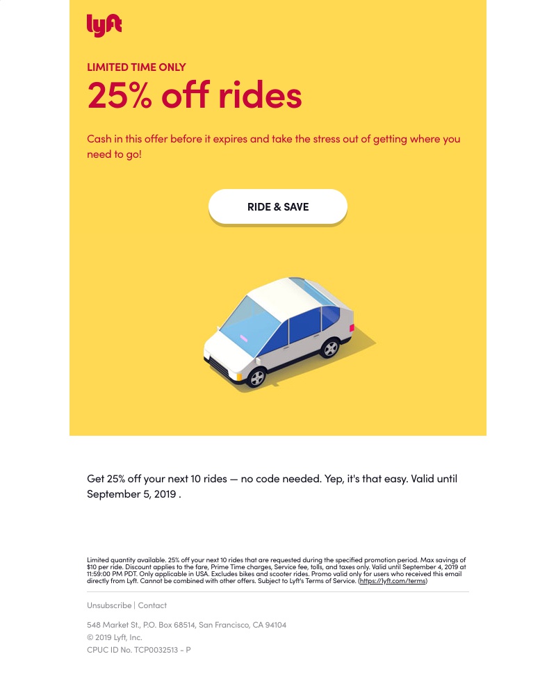 Lyft - It's time to activate 25% off rides