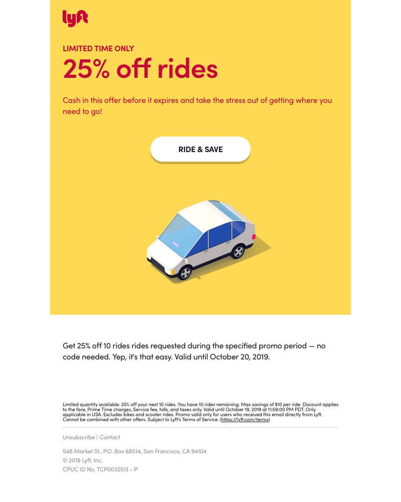 Lyft - It's time to activate 25% off rides