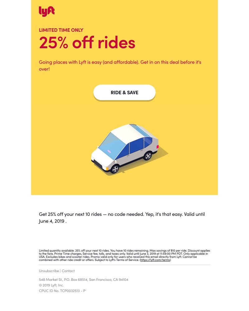 Lyft - It's time to activate 25% off rides