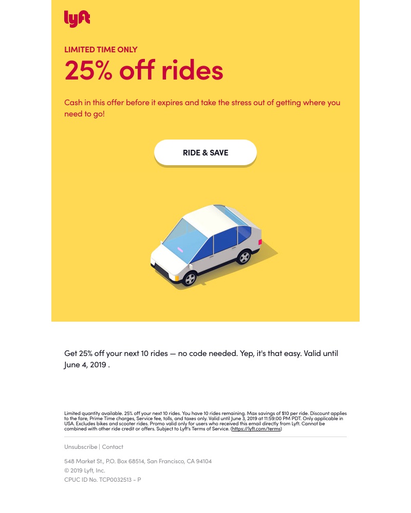 Lyft - It's time to activate 25% off rides