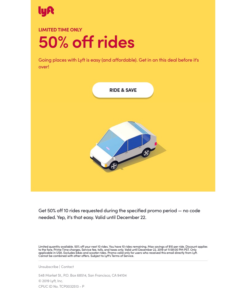 Lyft - It's time to activate 50% off rides