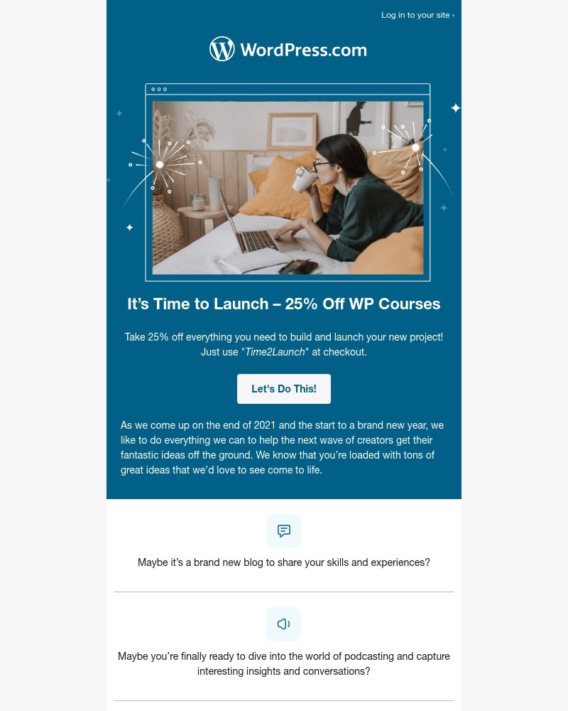 WordPress - It’s Time to Launch - 25% Off WP Courses