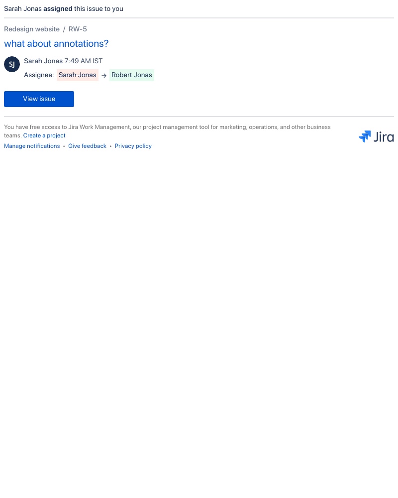 Jira - [JIRA] Sarah Jonas assigned RW-5 to you