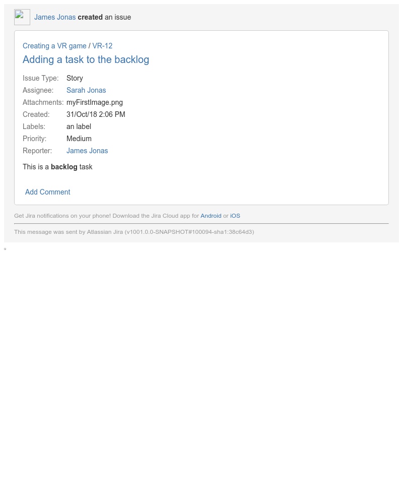 Jira - [JIRA] (VR-12) Adding a task to the backlog