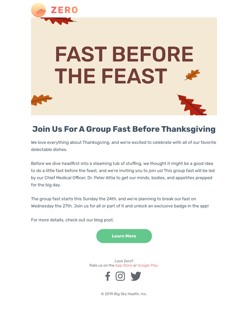 Zero - Join us for a pre-Thanksgiving group fast!
