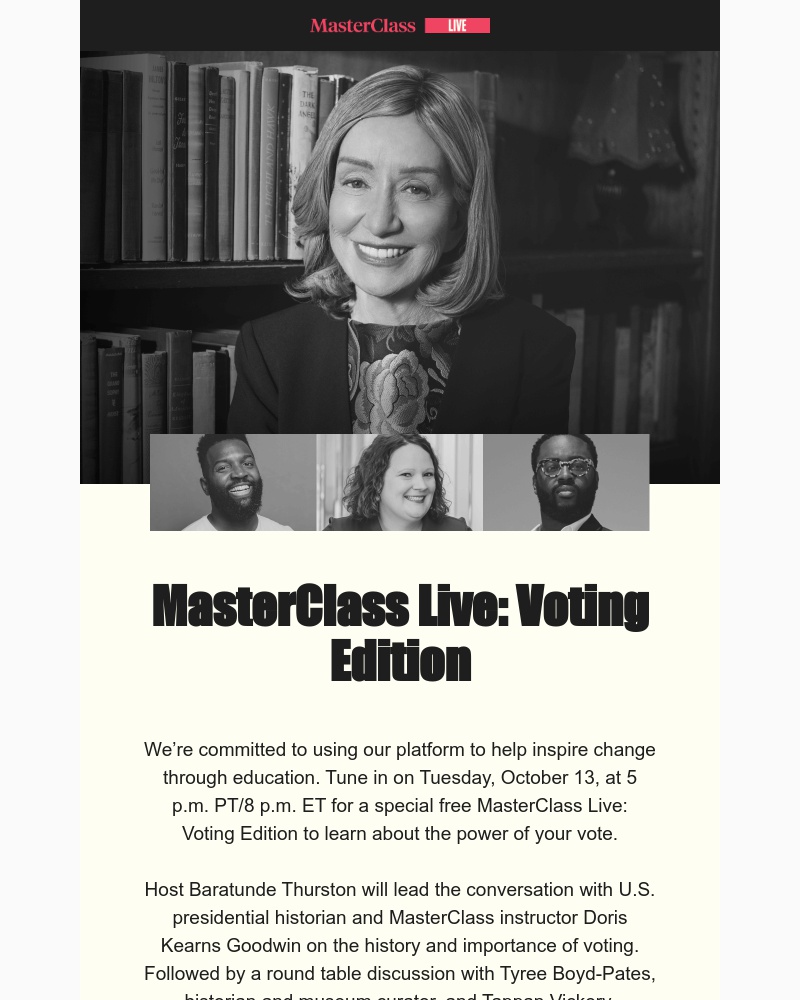  - Join us next Tuesday for MasterClass Live: Voting Edition
