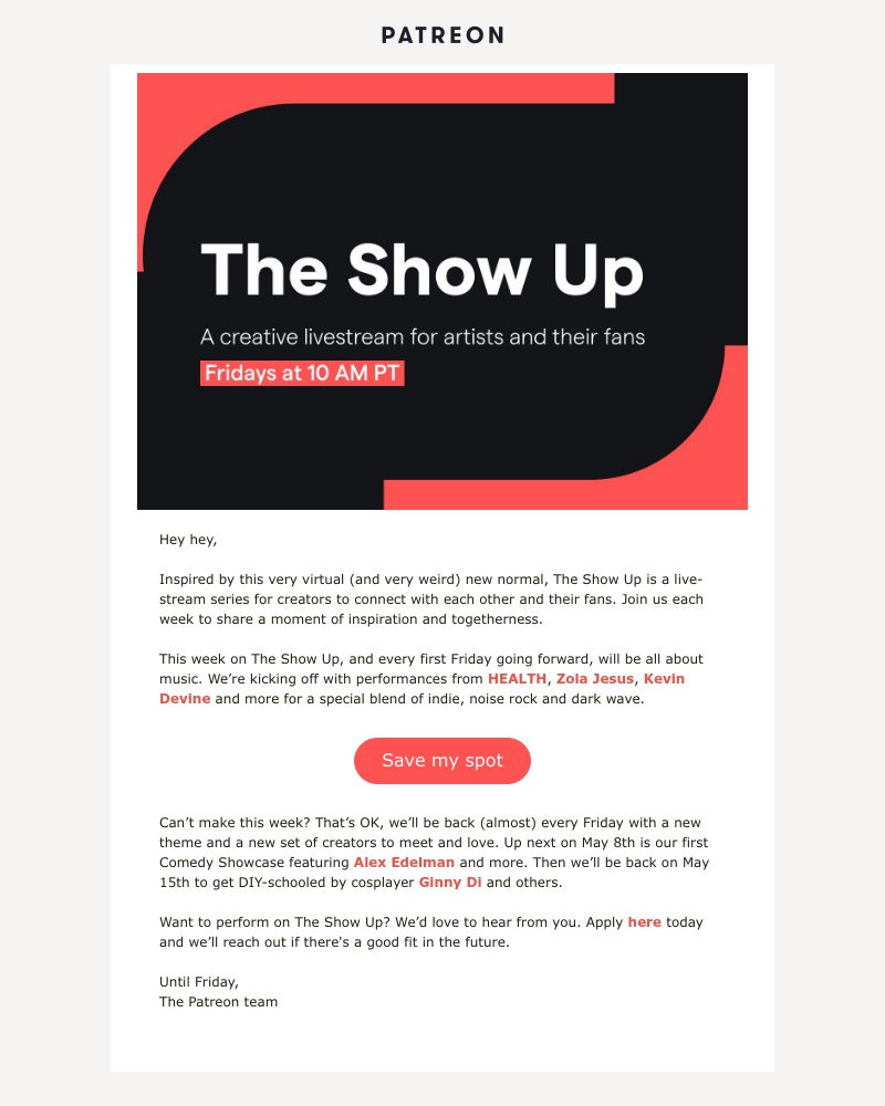 Patreon - 🎶 Join us this Friday, May 1st at 10am PT for The Show Up : All About Music 🎶